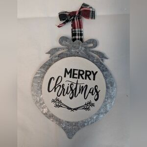 Silver Plaid Merry Christmas Ornament